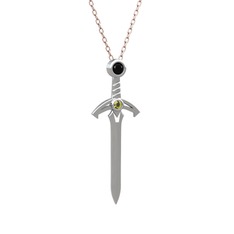 Kılıç Kolye - Siyah zirkon ve peridot 8 ayar beyaz altın kolye (40 cm gümüş rolo zincir) #1l3ejud