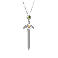 Kılıç Kolye - Peridot ve sitrin 925 ayar gümüş kolye (40 cm beyaz altın rolo zincir) #1ldbdo8