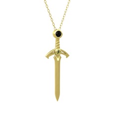 Kılıç Kolye - Siyah zirkon ve peridot 8 ayar altın kolye (40 cm altın rolo zincir) #1ljsnxc