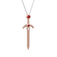Kılıç Kolye - Garnet 925 ayar rose altın kaplama gümüş kolye (40 cm beyaz altın rolo zincir) #1lrsrud