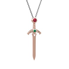Kılıç Kolye - Rodolit garnet ve yeşil kuvars 18 ayar rose altın kolye (40 cm gümüş rolo zincir) #1lwxoxh
