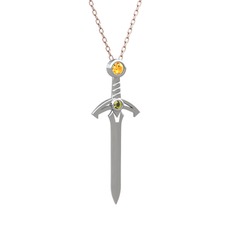 Kılıç Kolye - Sitrin ve peridot 18 ayar beyaz altın kolye (40 cm rose altın rolo zincir) #1mbu1gr