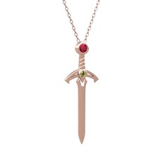 Rodolit garnet ve peridot 14 ayar rose altın kolye (40 cm rose altın rolo zincir)