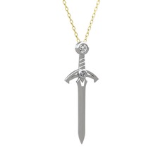 Kılıç Kolye - Beyaz zirkon ve pırlanta 14 ayar beyaz altın kolye (0.036 karat, 40 cm gümüş rolo zincir) #1movq01