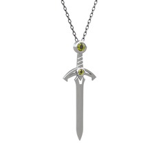 Kılıç Kolye - Peridot 18 ayar beyaz altın kolye (40 cm gümüş rolo zincir) #1ms8627
