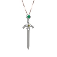 Kılıç Kolye - Yeşil kuvars ve peridot 18 ayar beyaz altın kolye (40 cm gümüş rolo zincir) #1msbk3