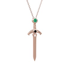 Kılıç Kolye - Kök zümrüt ve siyah zirkon 8 ayar rose altın kolye (40 cm rose altın rolo zincir) #1my3v7d