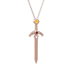 Kılıç Kolye - Sitrin ve kök yakut 14 ayar rose altın kolye (40 cm rose altın rolo zincir) #1n2tqou