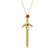 Kılıç Kolye - Garnet ve dumanlı kuvars 8 ayar altın kolye (40 cm altın rolo zincir) #1n3yep7