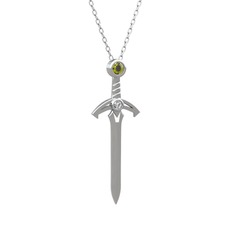 Kılıç Kolye - Peridot ve swarovski 8 ayar beyaz altın kolye (40 cm beyaz altın rolo zincir) #1n76vk