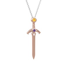 Sitrin ve ametist 18 ayar rose altın kolye (40 cm beyaz altın rolo zincir)