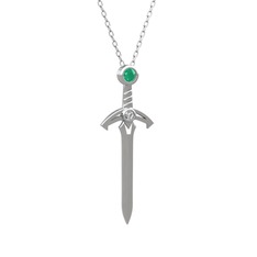 Kök zümrüt ve beyaz zirkon 8 ayar beyaz altın kolye (40 cm beyaz altın rolo zincir)