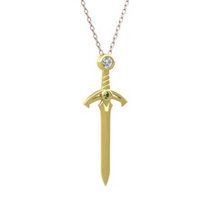 Kılıç Kolye - Pırlanta ve peridot 14 ayar altın kolye (0.08 karat, 40 cm rose altın rolo zincir) #1ngpqf5
