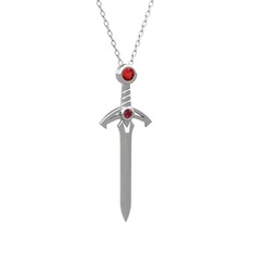 Garnet ve kök yakut 8 ayar beyaz altın kolye (40 cm gümüş rolo zincir)
