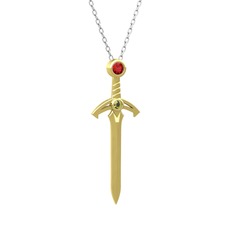 Kılıç Kolye - Garnet ve peridot 18 ayar altın kolye (40 cm beyaz altın rolo zincir) #1nqci2j