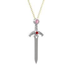 Pembe kuvars ve garnet 925 ayar gümüş kolye (40 cm altın rolo zincir)
