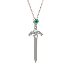 Kılıç Kolye - Yeşil kuvars ve swarovski 14 ayar beyaz altın kolye (40 cm rose altın rolo zincir) #1nts5zv