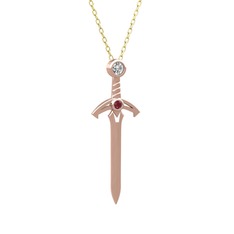 Pırlanta ve kök yakut 14 ayar rose altın kolye (0.08 karat, 40 cm gümüş rolo zincir)