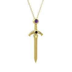 Ametist ve siyah zirkon 18 ayar altın kolye (40 cm altın rolo zincir)