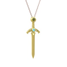 Peridot ve akuamarin 8 ayar altın kolye (40 cm rose altın rolo zincir)