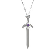 Swarovski ve ametist 8 ayar beyaz altın kolye (40 cm gümüş rolo zincir)