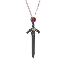 Kılıç Kolye - Rodolit garnet ve peridot 925 ayar siyah rodyum kaplama gümüş kolye (40 cm rose altın rolo zincir) #1ojxaai