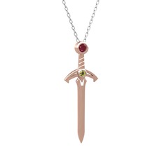 Kılıç Kolye - Kök yakut ve peridot 8 ayar rose altın kolye (40 cm gümüş rolo zincir) #1om958y