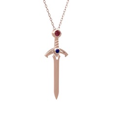 Kök yakut ve lab safir 18 ayar rose altın kolye (40 cm rose altın rolo zincir)