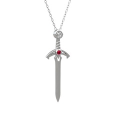 Kılıç Kolye - Swarovski ve rodolit garnet 8 ayar beyaz altın kolye (40 cm beyaz altın rolo zincir) #1oqbnvn