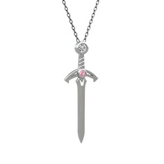 Kılıç Kolye - Beyaz zirkon ve pembe kuvars 18 ayar beyaz altın kolye (40 cm gümüş rolo zincir) #1oqdy7t
