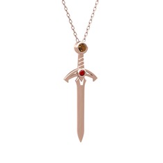 Kılıç Kolye - Dumanlı kuvars ve garnet 14 ayar rose altın kolye (40 cm rose altın rolo zincir) #1or8d06