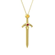 Kılıç Kolye - Sitrin ve rodolit garnet 18 ayar altın kolye (40 cm altın rolo zincir) #1oyxdmy