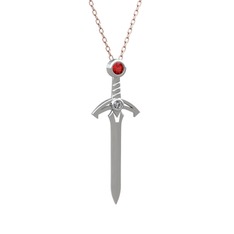 Kılıç Kolye - Garnet ve pırlanta 8 ayar beyaz altın kolye (0.036 karat, 40 cm rose altın rolo zincir) #1oz8b8t