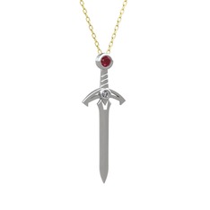 Kılıç Kolye - Kök yakut ve pırlanta 925 ayar gümüş kolye (0.036 karat, 40 cm altın rolo zincir) #1p2x3zx