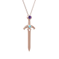 Ametist ve akuamarin 18 ayar rose altın kolye (40 cm gümüş rolo zincir)