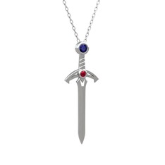 Lab safir ve rodolit garnet 925 ayar gümüş kolye (40 cm beyaz altın rolo zincir)
