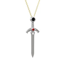 Kılıç Kolye - Siyah zirkon ve garnet 8 ayar beyaz altın kolye (40 cm altın rolo zincir) #1pbim4w