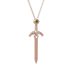 Kılıç Kolye - Peridot ve beyaz zirkon 18 ayar rose altın kolye (40 cm rose altın rolo zincir) #1ptmg3a