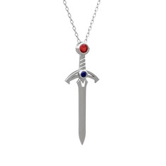 Garnet ve lab safir 14 ayar beyaz altın kolye (40 cm beyaz altın rolo zincir)