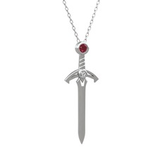 Kılıç Kolye - Kök yakut ve swarovski 925 ayar gümüş kolye (40 cm gümüş rolo zincir) #1q3fgef