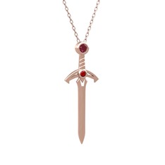 Kök yakut ve garnet 18 ayar rose altın kolye (40 cm gümüş rolo zincir)