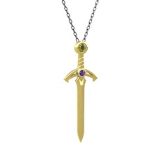 Peridot ve ametist 8 ayar altın kolye (40 cm gümüş rolo zincir)