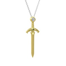 Kılıç Kolye - Swarovski ve peridot 18 ayar altın kolye (40 cm beyaz altın rolo zincir) #1qqmbbv