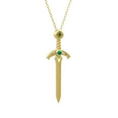 Kılıç Kolye - Peridot ve yeşil kuvars 8 ayar altın kolye (40 cm altın rolo zincir) #1qrs0et