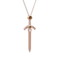 Kılıç Kolye - Dumanlı kuvars 18 ayar rose altın kolye (40 cm rose altın rolo zincir) #1rkf8x8