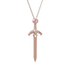 Kılıç Kolye - Pembe kuvars ve beyaz zirkon 18 ayar rose altın kolye (40 cm rose altın rolo zincir) #1rkg9q