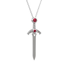 Kılıç Kolye - Rodolit garnet 18 ayar beyaz altın kolye (40 cm beyaz altın rolo zincir) #1rt13t2