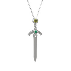Kılıç Kolye - Peridot ve yeşil kuvars 8 ayar beyaz altın kolye (40 cm beyaz altın rolo zincir) #1rvses9