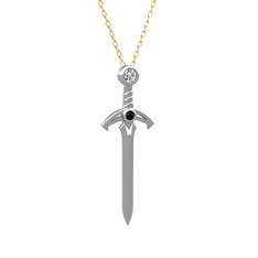 Kılıç Kolye - Swarovski ve siyah zirkon 14 ayar beyaz altın kolye (40 cm gümüş rolo zincir) #1rwuaqv