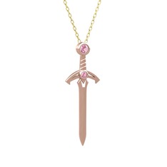 Kılıç Kolye - Pembe kuvars 18 ayar rose altın kolye (40 cm altın rolo zincir) #1ryoapc